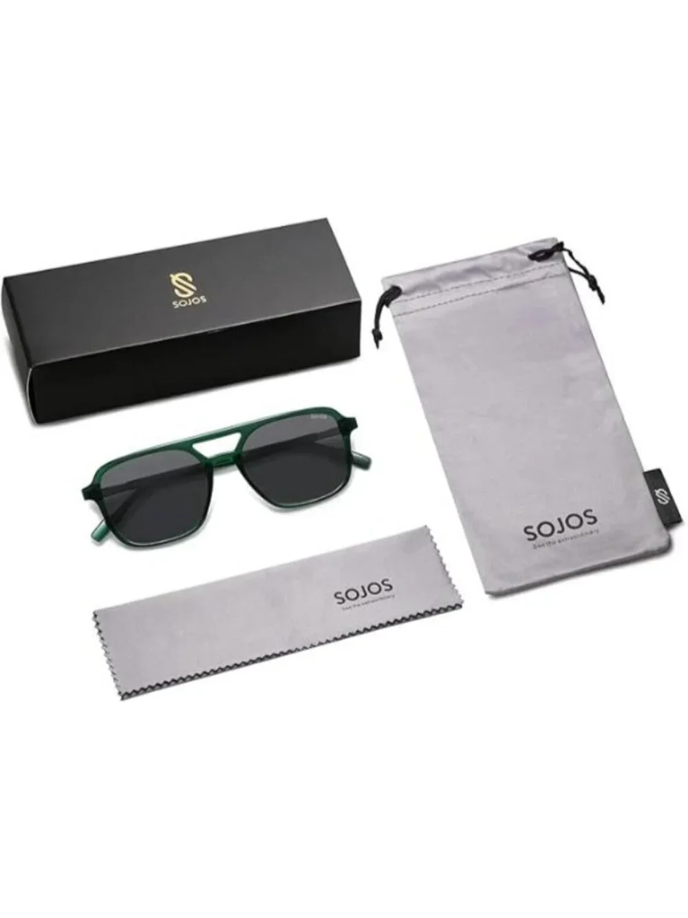 SOJOS Women Aviator Sunglasses Rectangle Sun Glasses Green Frame Grey Lens